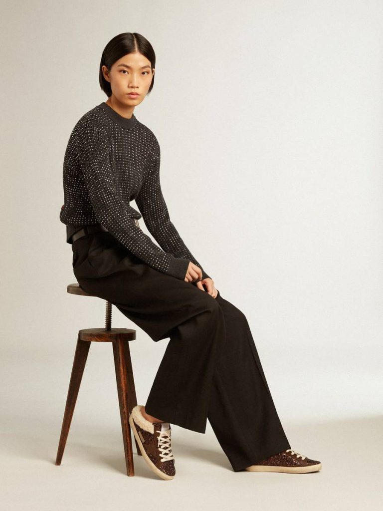 Super-Star Sabot Golden Goose Super-Star Sabots In Glitter With Brown Star And Shearling Lining Women - 2