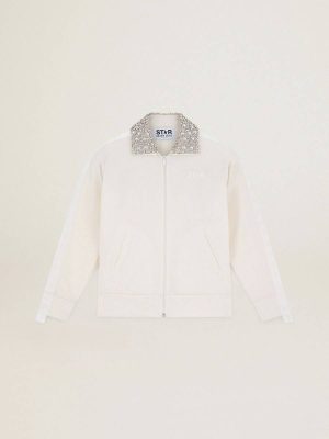 Sweatshirts Golden Goose Women Papyrus White Papyrus White Denise Star Collection Zipped Sweatshirt With Crystal Collar - 1