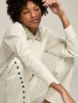 Sweatshirts Golden Goose Women Papyrus White Papyrus White Denise Star Collection Zipped Sweatshirt With Crystal Collar - 4