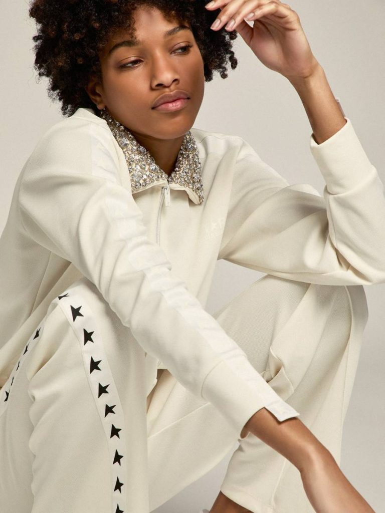 Sweatshirts Golden Goose Women Papyrus White Papyrus White Denise Star Collection Zipped Sweatshirt With Crystal Collar - 4