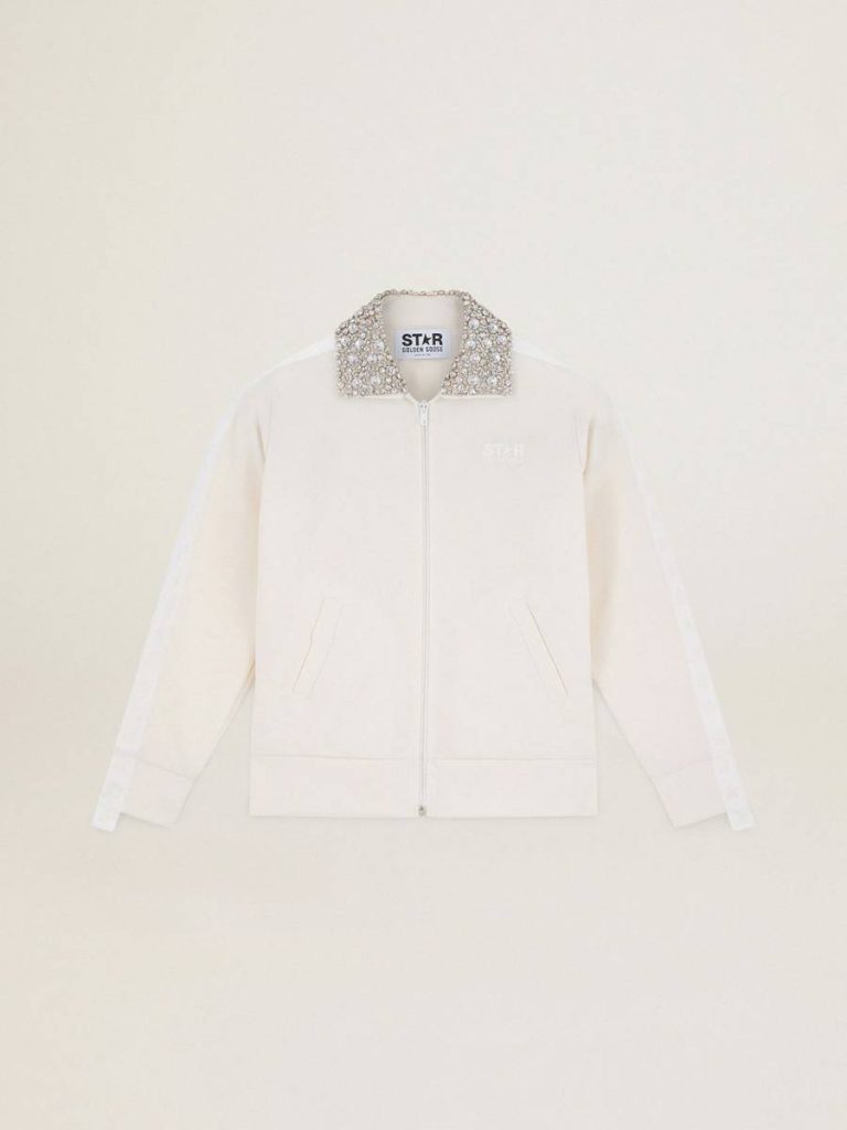Sweatshirts Golden Goose Women Papyrus White Papyrus White Denise Star Collection Zipped Sweatshirt With Crystal Collar - 1