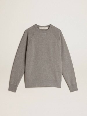 Sweatshirts Gray Melange Gray Melange Cotton Sweatshirt With Manifesto On The Back Women Golden Goose - 1