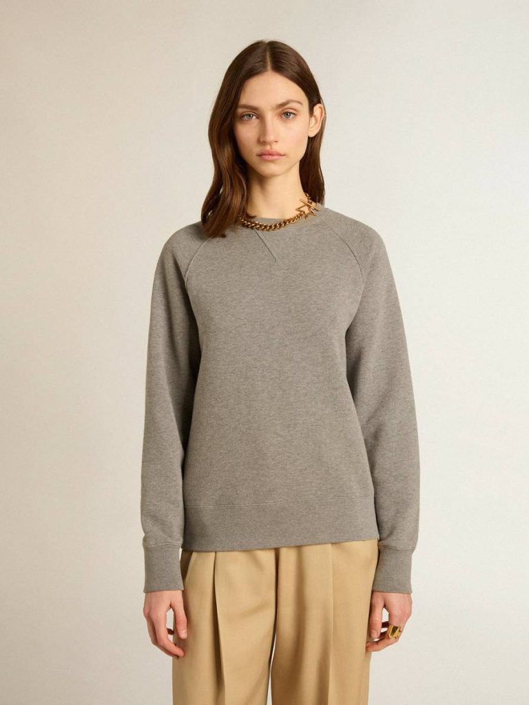 Sweatshirts Gray Melange Gray Melange Cotton Sweatshirt With Manifesto On The Back Women Golden Goose - 5