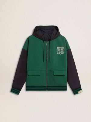 Sweatshirts Men's Green And Blue Reversible Hooded Sweatshirt Blue And Green Women Golden Goose - 1