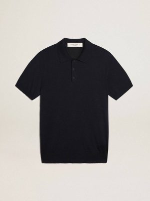 T-Shirts & Polo Shirts Navy Blue Men Men’s Short-Sleeved Polo Shirt In Navy-Blue Merino Wool Golden Goose - 1