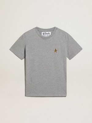 T-Shirts & Tops Golden Goose Women Women's Mélange Gray T-Shirt With Gold Star On The Front Melange Gray - 1