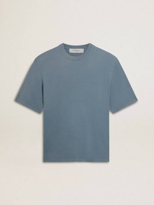 T-Shirts & Tops Women Unisex Cotton T-Shirt In Baby Blue With Reverse Print On The Back Baby Blue Golden Goose - 1