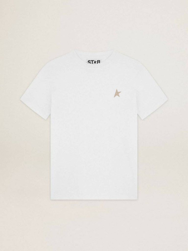 T-Shirts & Tops Women White Star Collection T-Shirt With Star In Gold Glitter On The Front Golden Goose White - 1