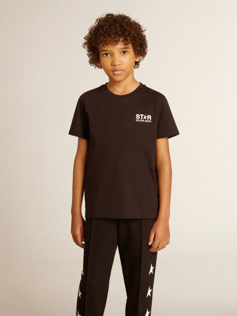 Topwear Selection (4-12 Years) Black Golden Goose Black T-Shirt With Contrasting White Logo On The Front And Maxi Star On The Back Kids - 3