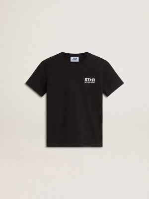 Topwear Selection (4-12 Years) Black Golden Goose Black T-Shirt With Contrasting White Logo On The Front And Maxi Star On The Back Kids - 1