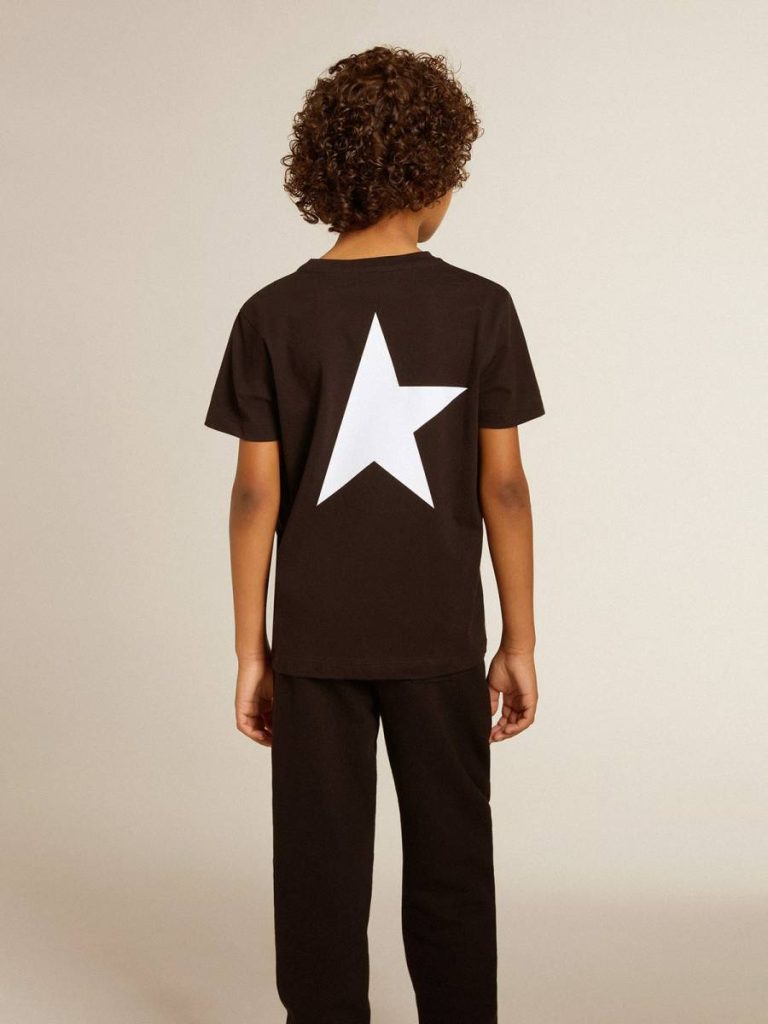 Topwear Selection (4-12 Years) Black Golden Goose Black T-Shirt With Contrasting White Logo On The Front And Maxi Star On The Back Kids - 5