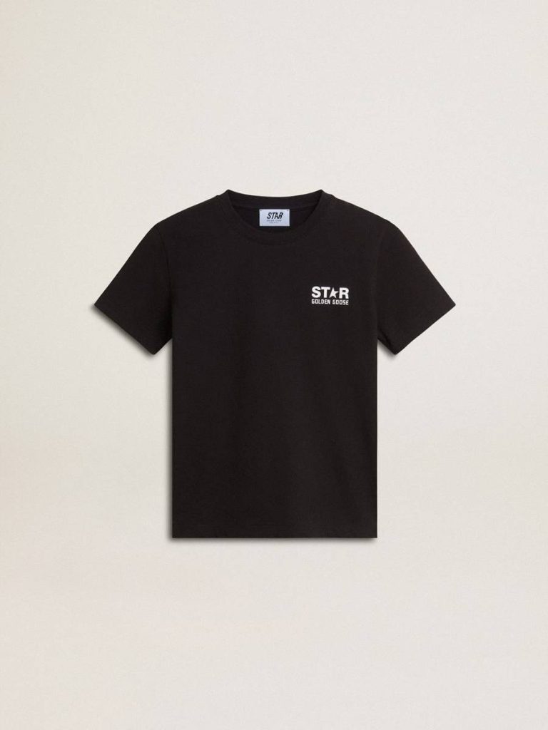 Topwear Selection (4-12 Years) Black Golden Goose Black T-Shirt With Contrasting White Logo On The Front And Maxi Star On The Back Kids - 1