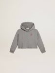 Topwear Selection (4-12 Years) Girls' Cropped Sweatshirt In Gray Melange With A Hood And Embroidery On The Front Kids Golden Goose Gray Melange - 1