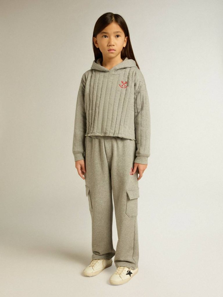 Topwear Selection (4-12 Years) Girls' Cropped Sweatshirt In Gray Melange With A Hood And Embroidery On The Front Kids Golden Goose Gray Melange - 3