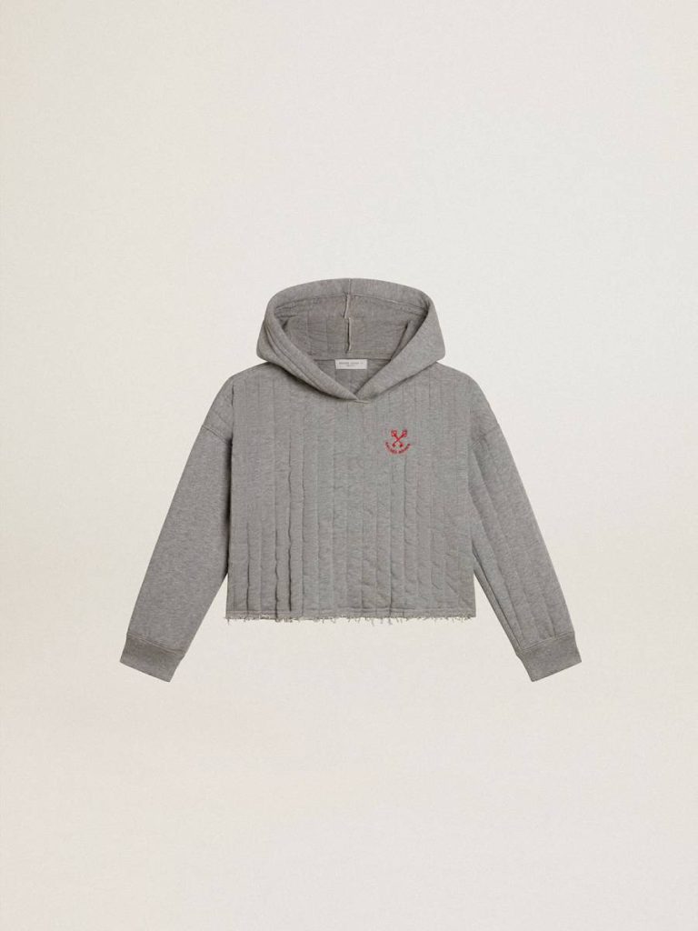 Topwear Selection (4-12 Years) Girls' Cropped Sweatshirt In Gray Melange With A Hood And Embroidery On The Front Kids Golden Goose Gray Melange - 1