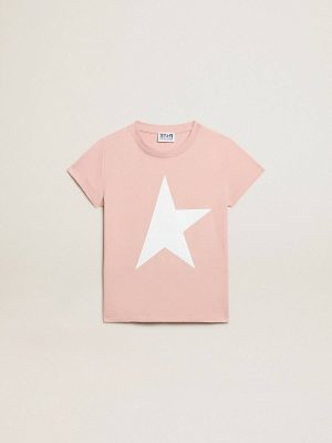 Topwear Selection (4-12 Years) Girls’ Pink T-Shirt With White Logo And Maxi Star Pink Golden Goose Kids - 1