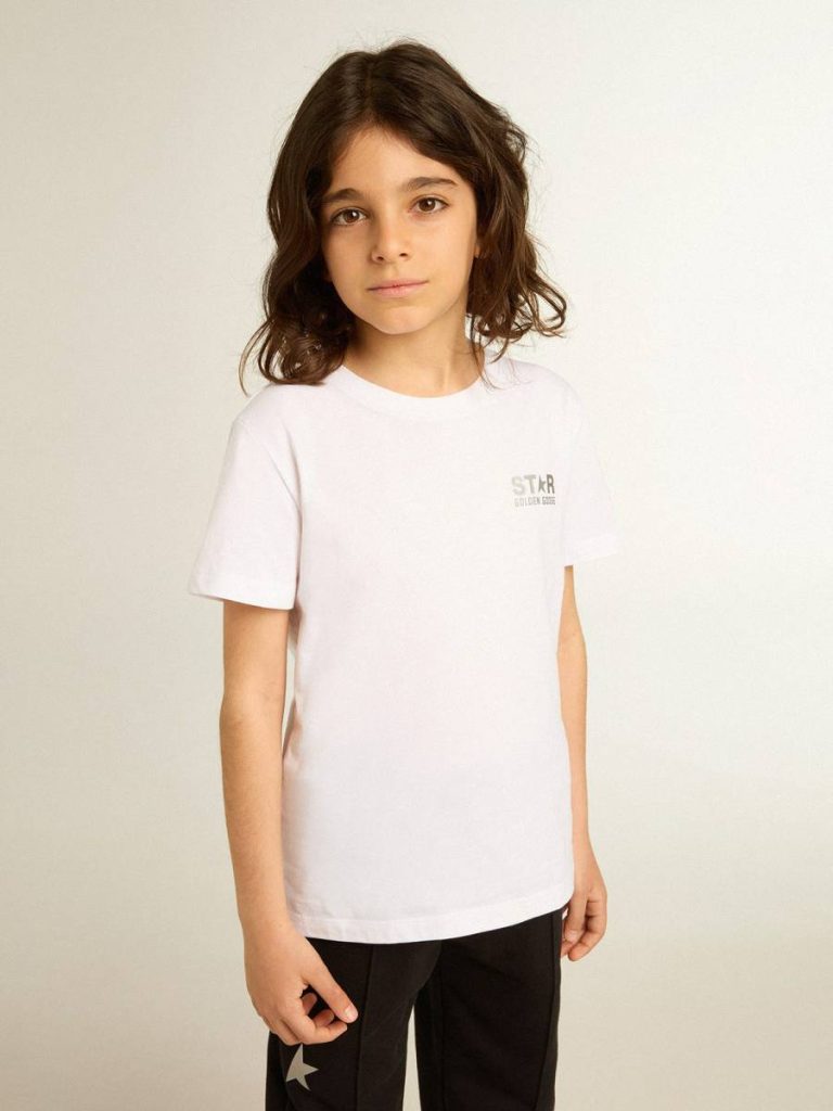 Topwear Selection (4-12 Years) Golden Goose Kids Optical White White T-Shirt With Contrasting Silver Logo On The Front - 2