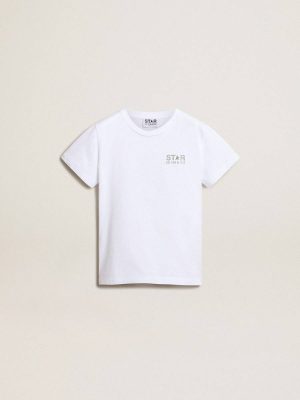 Topwear Selection (4-12 Years) Golden Goose Kids Optical White White T-Shirt With Contrasting Silver Logo On The Front - 1