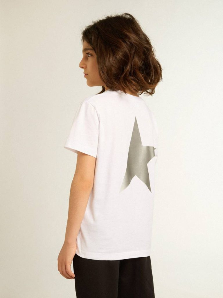 Topwear Selection (4-12 Years) Golden Goose Kids Optical White White T-Shirt With Contrasting Silver Logo On The Front - 4