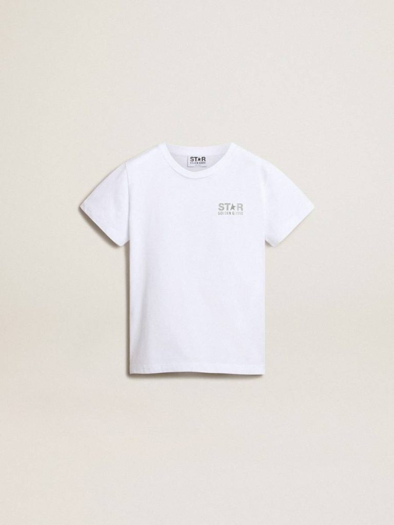 Topwear Selection (4-12 Years) Golden Goose Kids Optical White White T-Shirt With Contrasting Silver Logo On The Front - 1