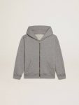 Topwear Selection (4-12 Years) Gray Melange Golden Goose Kids Gray Melange Hooded Sweatshirt With Print On The Back - 1