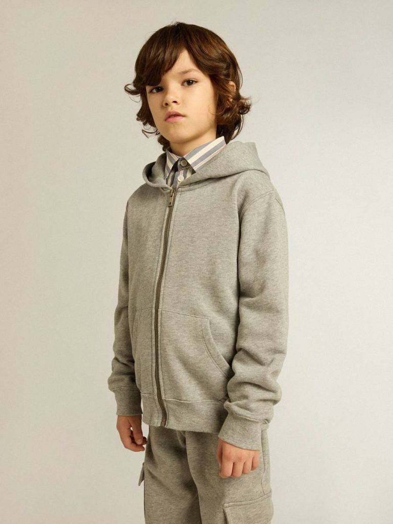 Topwear Selection (4-12 Years) Gray Melange Golden Goose Kids Gray Melange Hooded Sweatshirt With Print On The Back - 2
