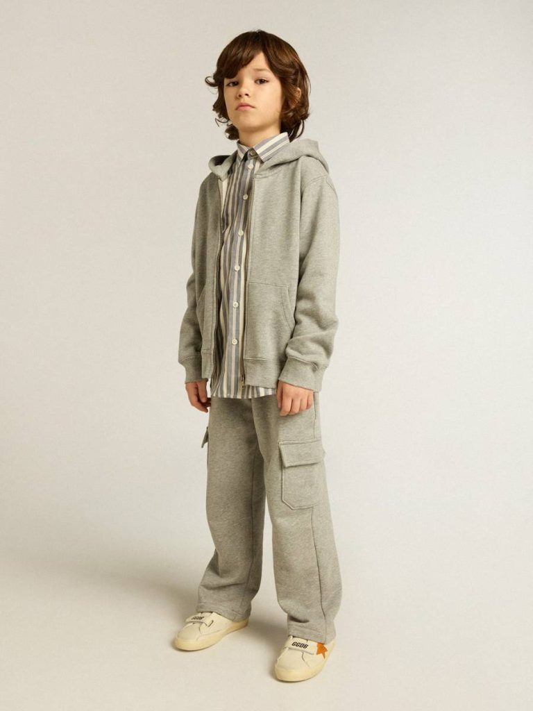 Topwear Selection (4-12 Years) Gray Melange Golden Goose Kids Gray Melange Hooded Sweatshirt With Print On The Back - 3