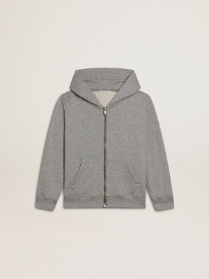 Topwear Selection (4-12 Years) Gray Melange Golden Goose Kids Gray Melange Hooded Sweatshirt With Print On The Back - 1