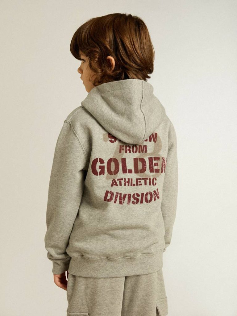Topwear Selection (4-12 Years) Gray Melange Golden Goose Kids Gray Melange Hooded Sweatshirt With Print On The Back - 4