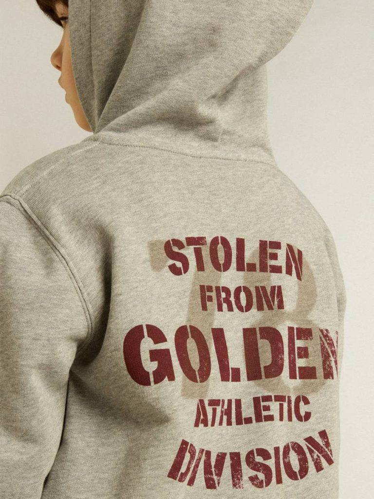 Topwear Selection (4-12 Years) Gray Melange Golden Goose Kids Gray Melange Hooded Sweatshirt With Print On The Back - 5
