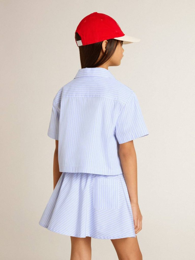 Topwear Selection (4-12 Years) Kids Girls' Cropped Shirt In Striped Light Blue Cotton Light Blue Golden Goose - 4