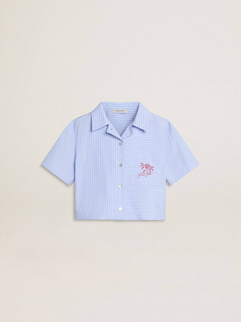 Topwear Selection (4-12 Years) Kids Girls' Cropped Shirt In Striped Light Blue Cotton Light Blue Golden Goose - 1