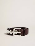 Trinidad Belt In Dark Brown Leather With Silver Maxi Studs Golden Goose Dark Brown Men Belts - 1