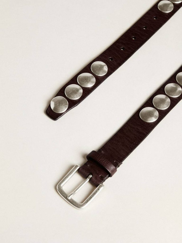 Trinidad Belt In Dark Brown Leather With Silver Maxi Studs Golden Goose Dark Brown Men Belts - 2