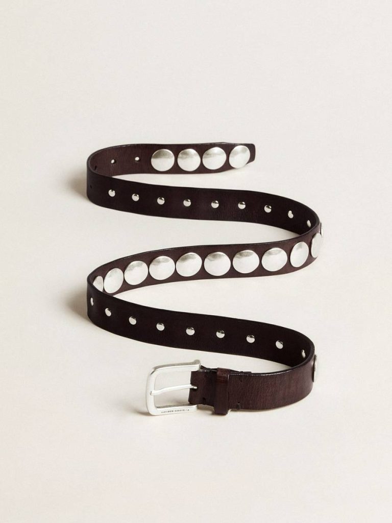Trinidad Belt In Dark Brown Leather With Silver Maxi Studs Golden Goose Dark Brown Men Belts - 3