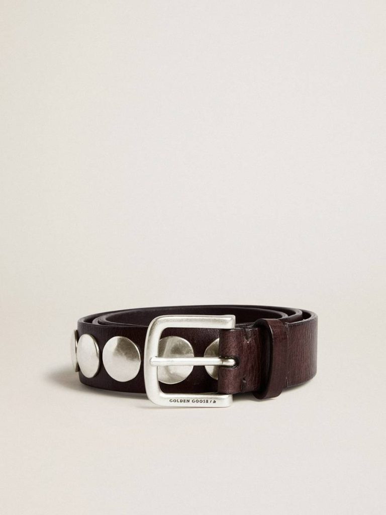 Trinidad Belt In Dark Brown Leather With Silver Maxi Studs Golden Goose Dark Brown Men Belts - 1