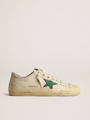 V-Star Golden Goose Men V-Star In Glossy Leather With Green Leather Star - 1