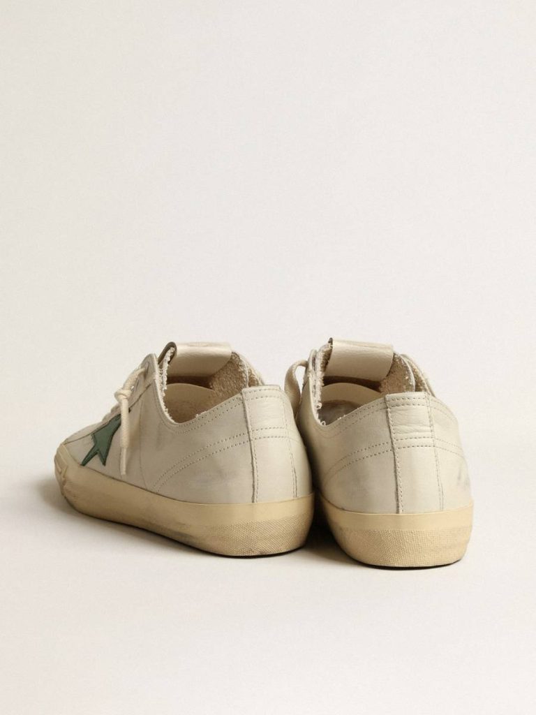 V-Star Golden Goose Men V-Star In Glossy Leather With Green Leather Star - 4