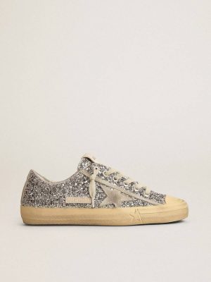 V-Star Golden Goose Women's V-Star Ltd In Silver Glitter With Ice-Gray Suede Star Women - 1