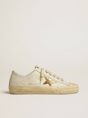 V-Star In White Leather With Gold Metallic Leather Star V-Star Women Golden Goose White - 1