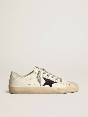 V-Star Men Golden Goose V-Star In Nappa Leather With Black Nubuck Leather Star - 1