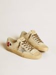 V-Star Women Golden Goose V-Star In Ecru Nappa With Silver Nappa Star And Beaded Embroidery - 2