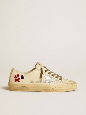 V-Star Women Golden Goose V-Star In Ecru Nappa With Silver Nappa Star And Beaded Embroidery - 1