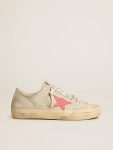 V-Star Women Golden Goose Women's V-Star In Light Gray Canvas With A Red Leather Star - 1