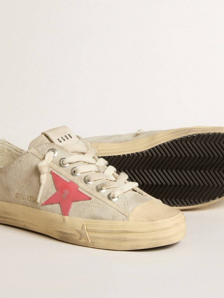 V-Star Women Golden Goose Women's V-Star In Light Gray Canvas With A Red Leather Star - 3