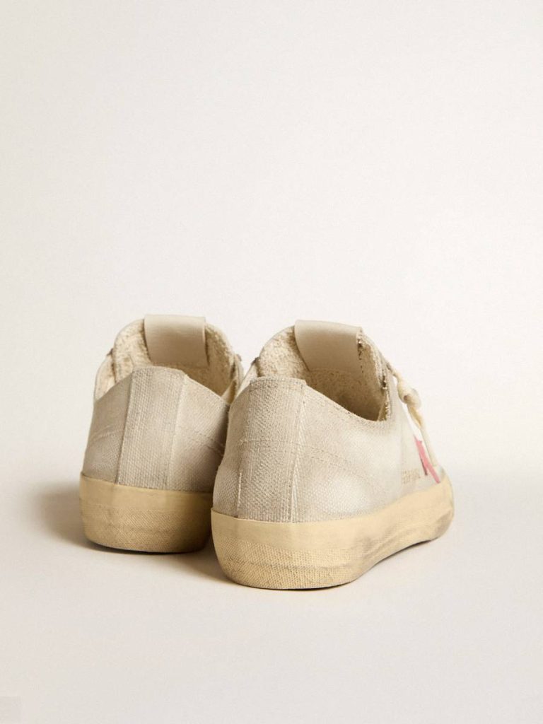 V-Star Women Golden Goose Women's V-Star In Light Gray Canvas With A Red Leather Star - 4
