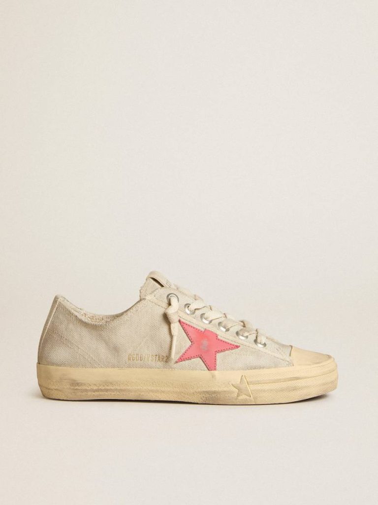 V-Star Women Golden Goose Women's V-Star In Light Gray Canvas With A Red Leather Star - 1