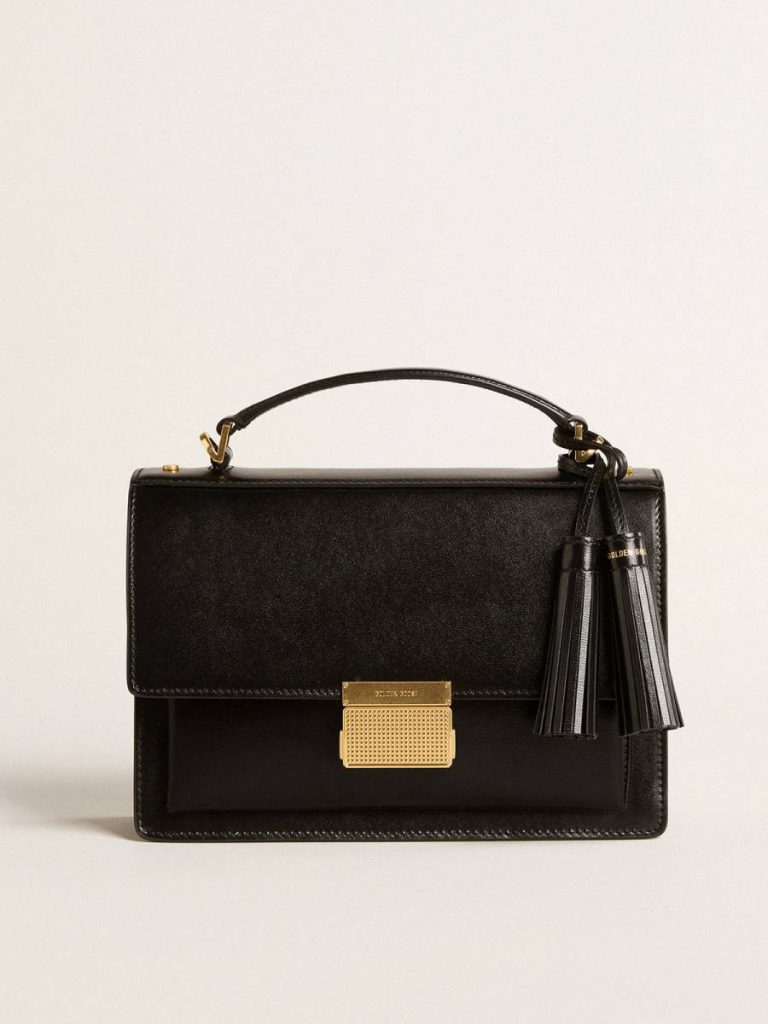 Venezia Bag In Black Boarded Leather With Gold Details Crossbody Bags Golden Goose Women Black - 5