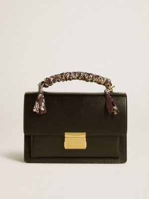 Venezia Bag In Black Boarded Leather With Multicolored Scarf Women Crossbody Bags Golden Goose Black - 1