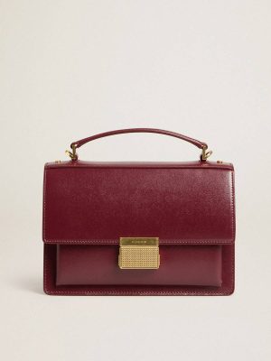 Venezia Bag In Burgundy Boarded Leather With Gold Details Golden Goose Burgundy Women Crossbody Bags - 1